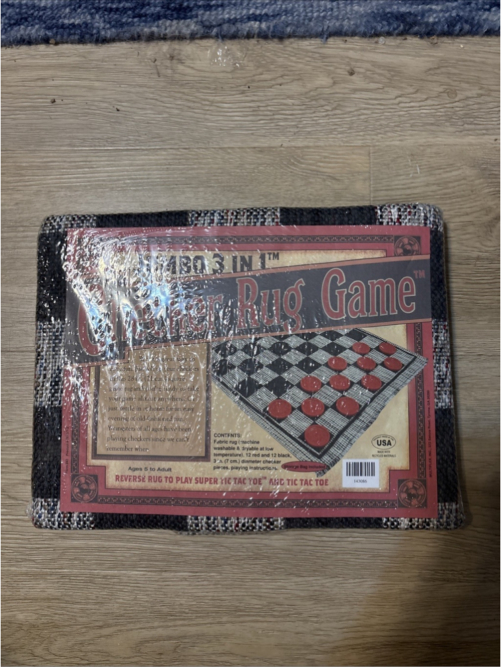 Jumbo Three And One Checker Rug Game Reverse Rug Tic-Tac-Toe NEW. 1108￼